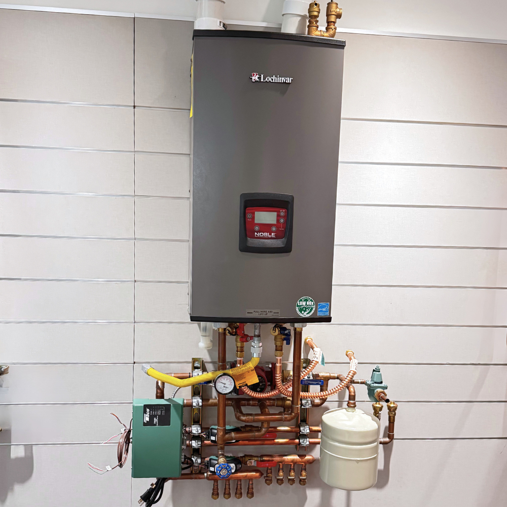 Lochinvar Noble Combi boiler with mechanical panel installed