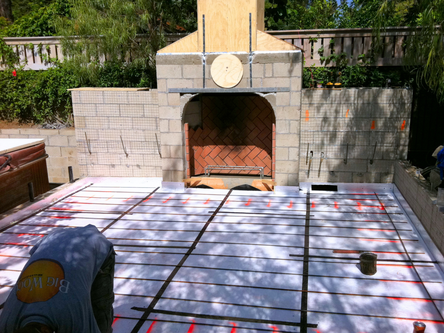 Patio after foam panel install before laying PEX tubing.