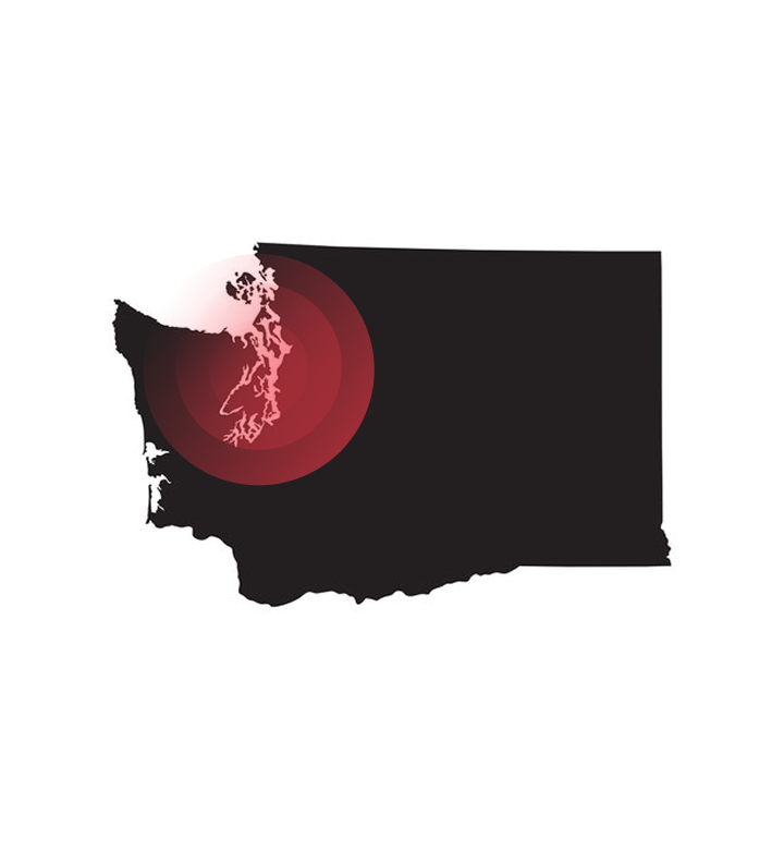 map of Washington with red circles expanding from Seattle about a quarter of the way into the rest of Washington