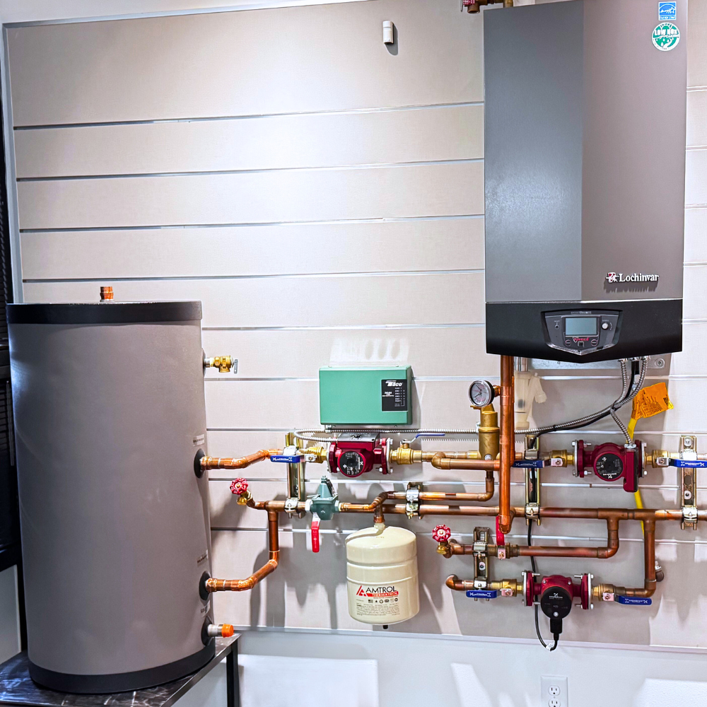 Lochinvar Knight Boiler with hot water tank for heating and domestic