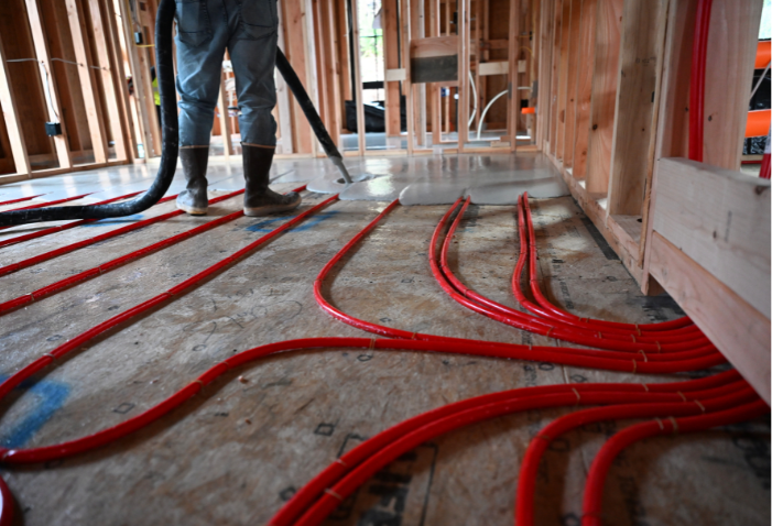 PEX tubing with Gypcrete being poured on top