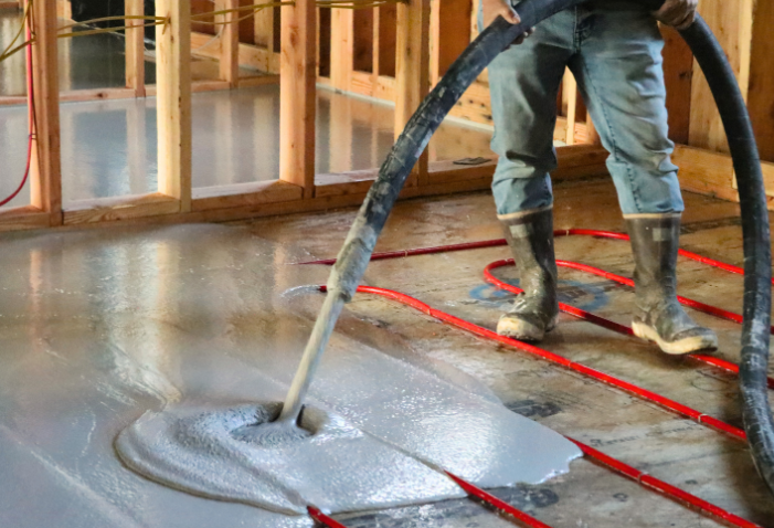 Gypcrete pouring over pex tubing