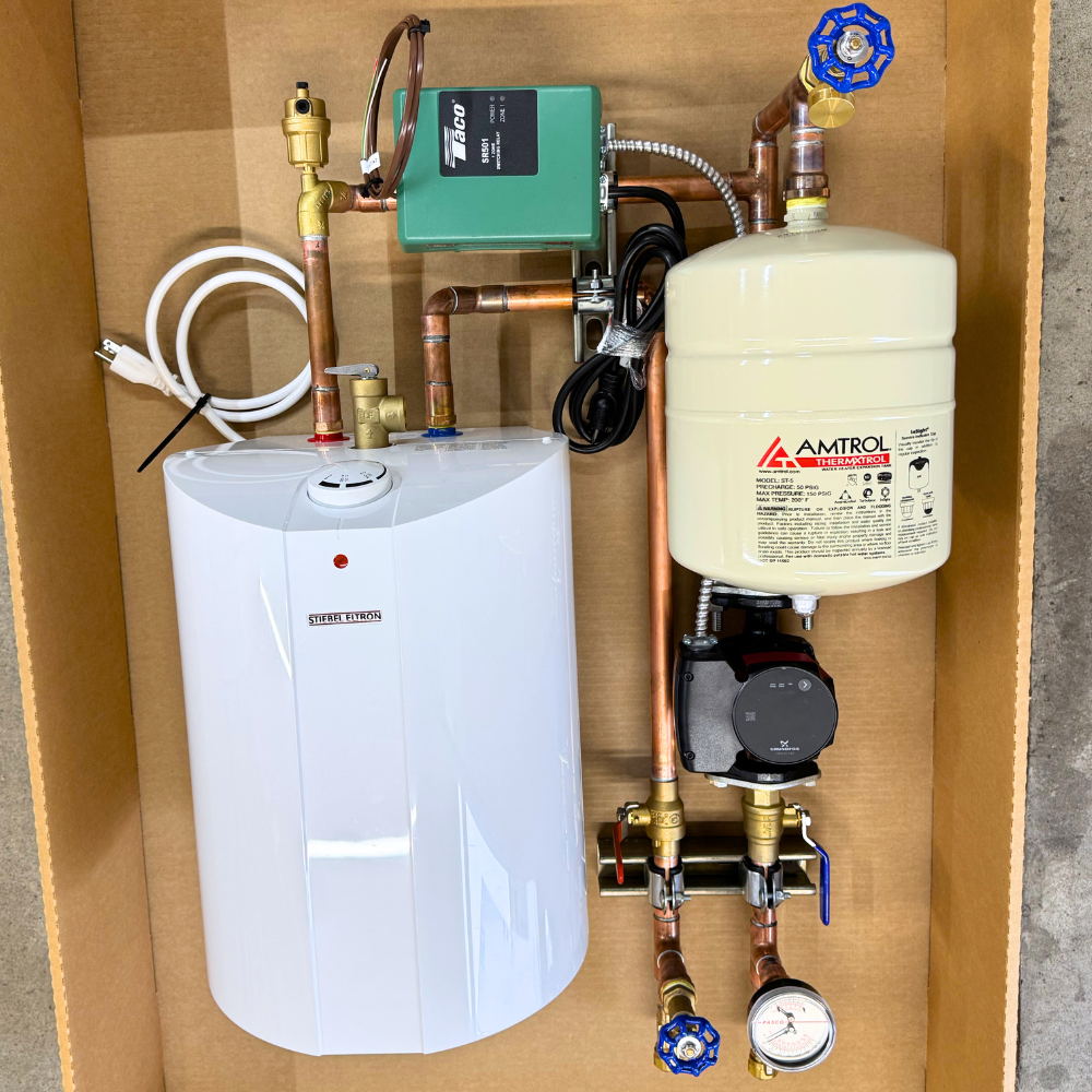Mini hot water heater and panel system for single-room hydronic heating projects