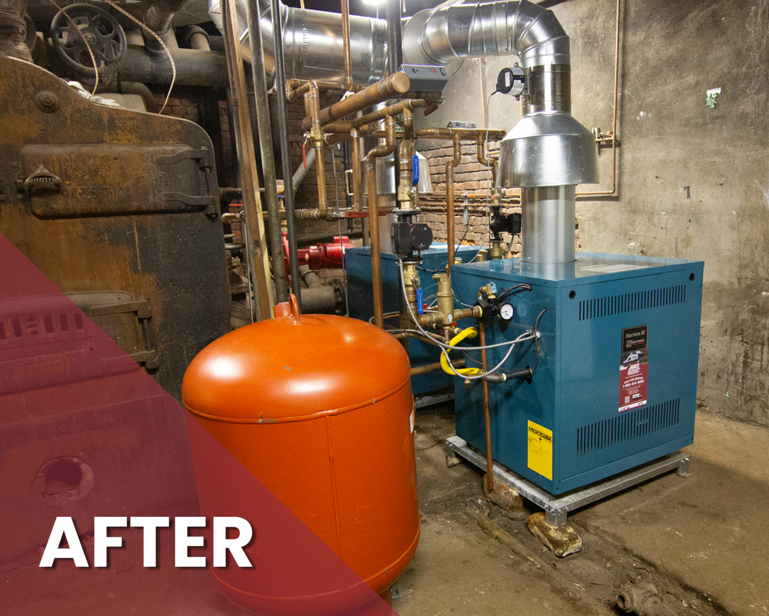 Commercial Boiler replaced by Janes radiant, with full venting, and replaced pumps