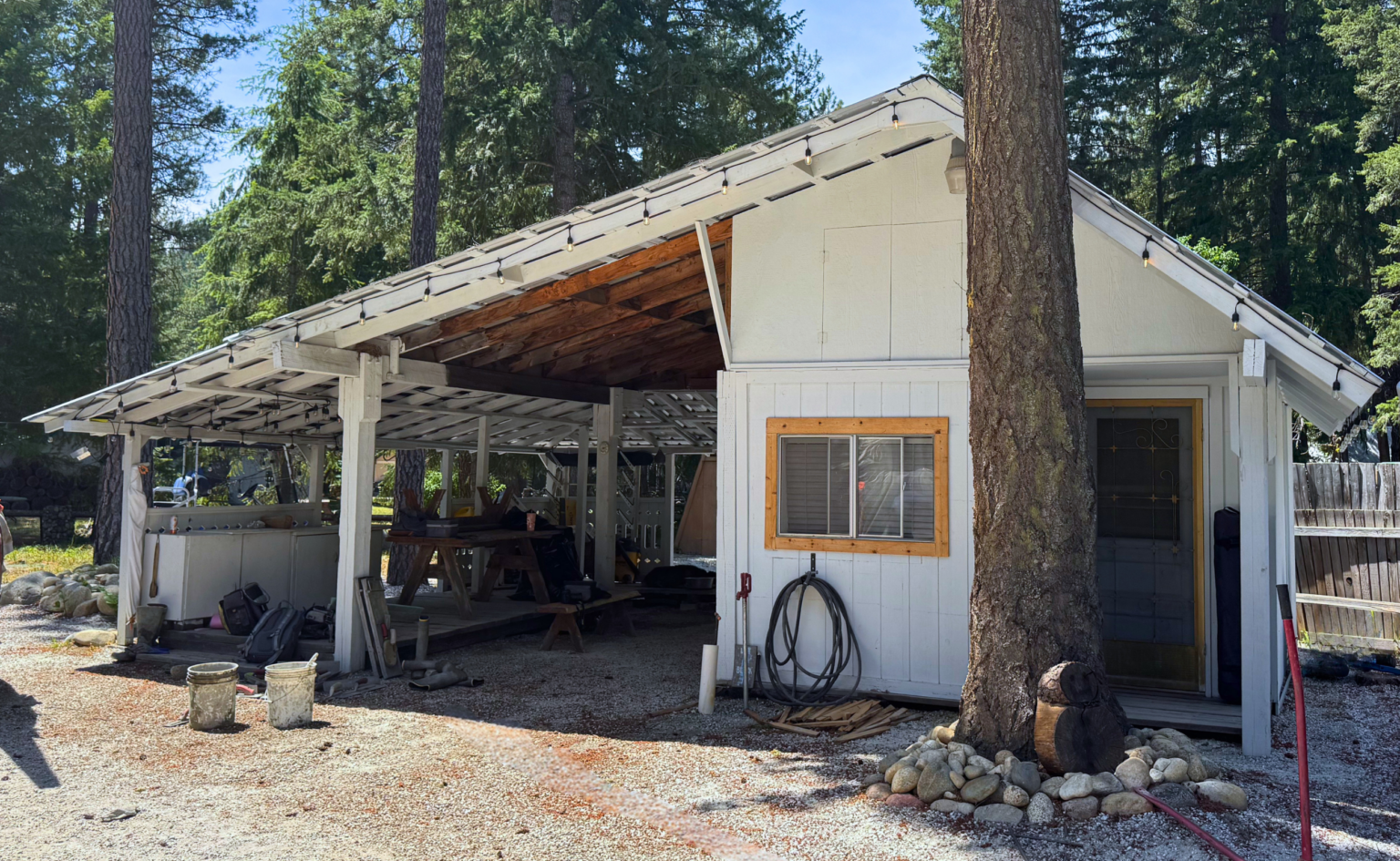 Image of a small cabin made from a storage shed