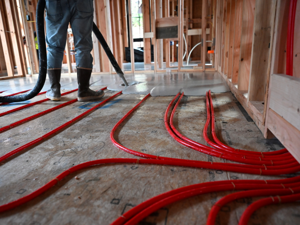 Gypcrete pouring over pex tubing
