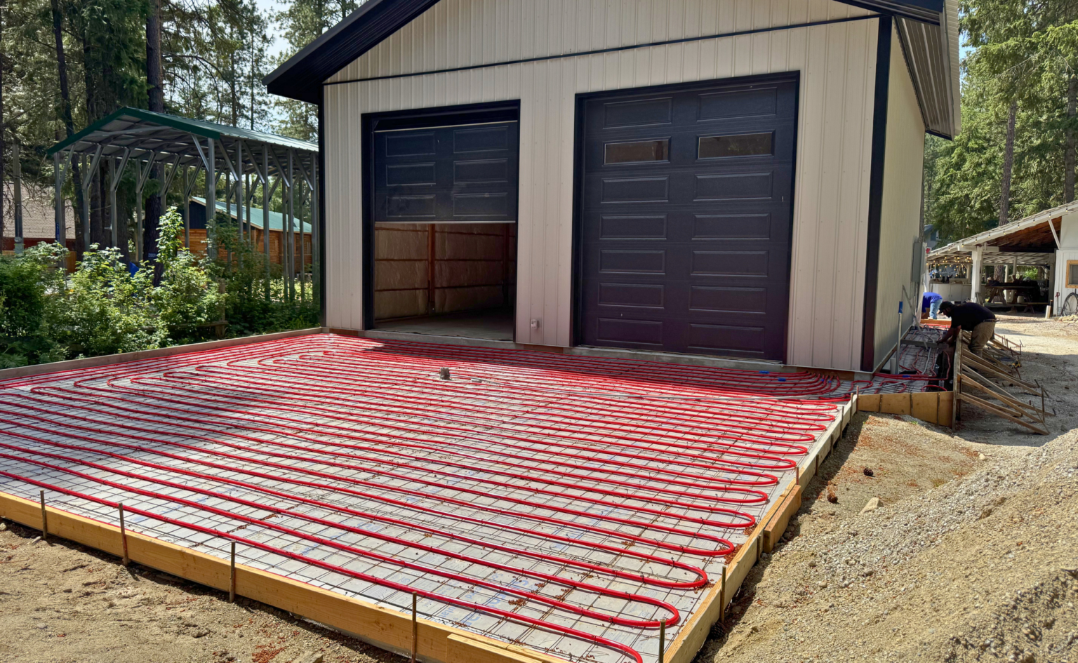 Snow melt driveway, tubed for hydronic heating.