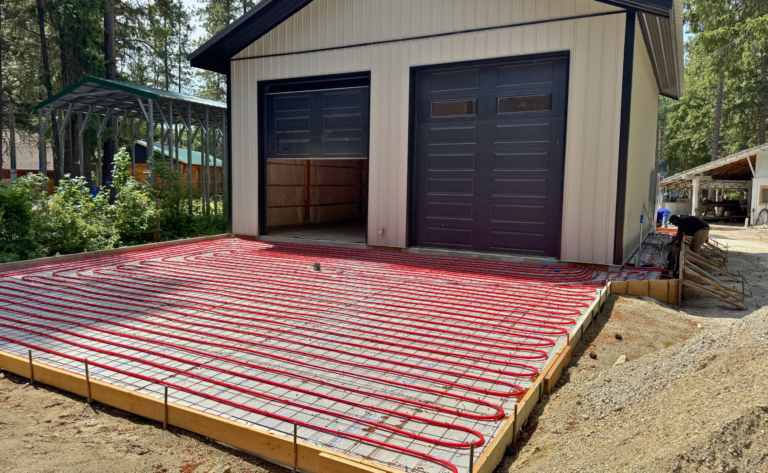 Snow melt driveway, tubed for hydronic heating.