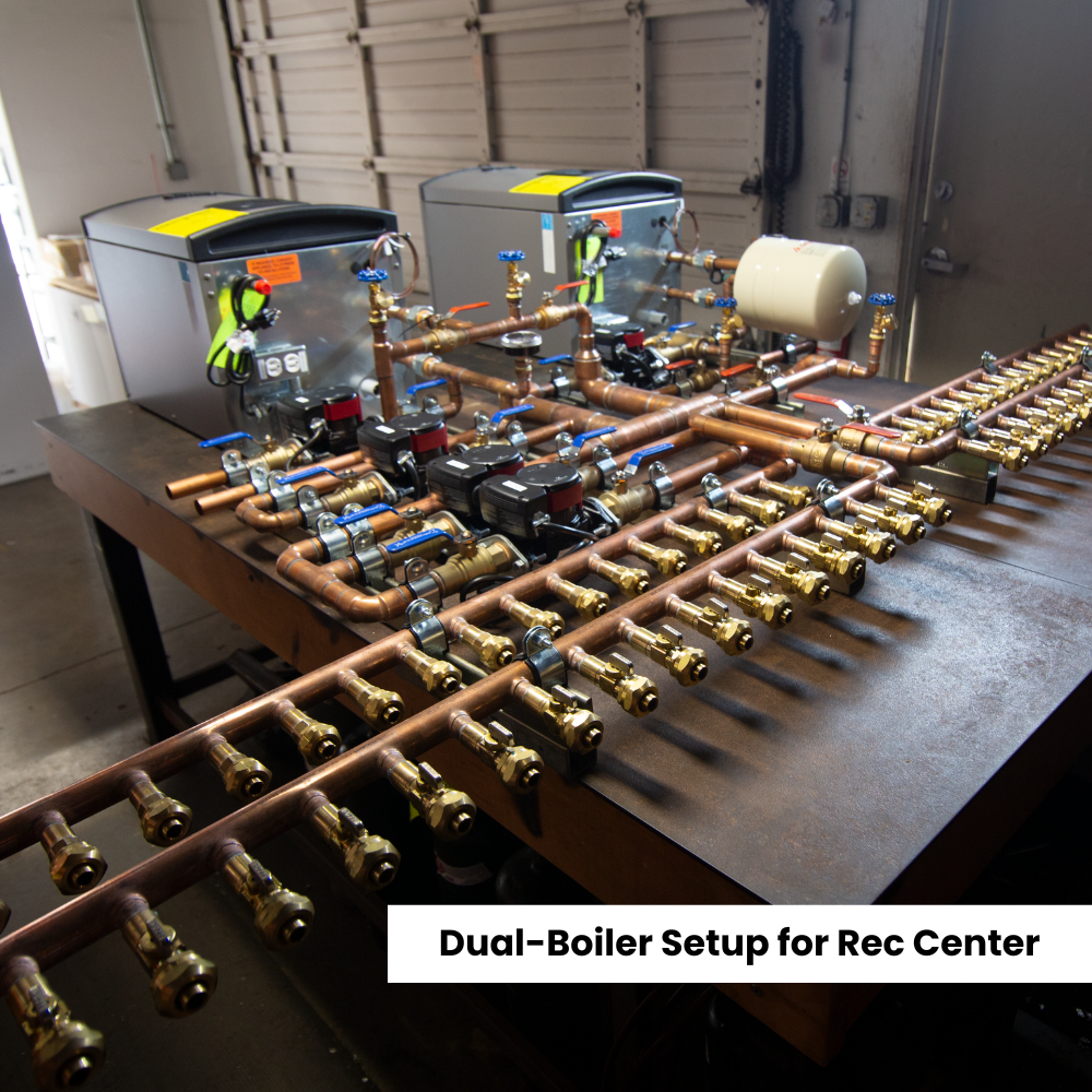 Dual-boiler system we built for a recreation center in Bozeman, MT. 2 boilers with a large manifold.