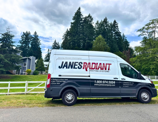 Radiant Heating repair technician's van parked in front of a home in Issaquah, Wa