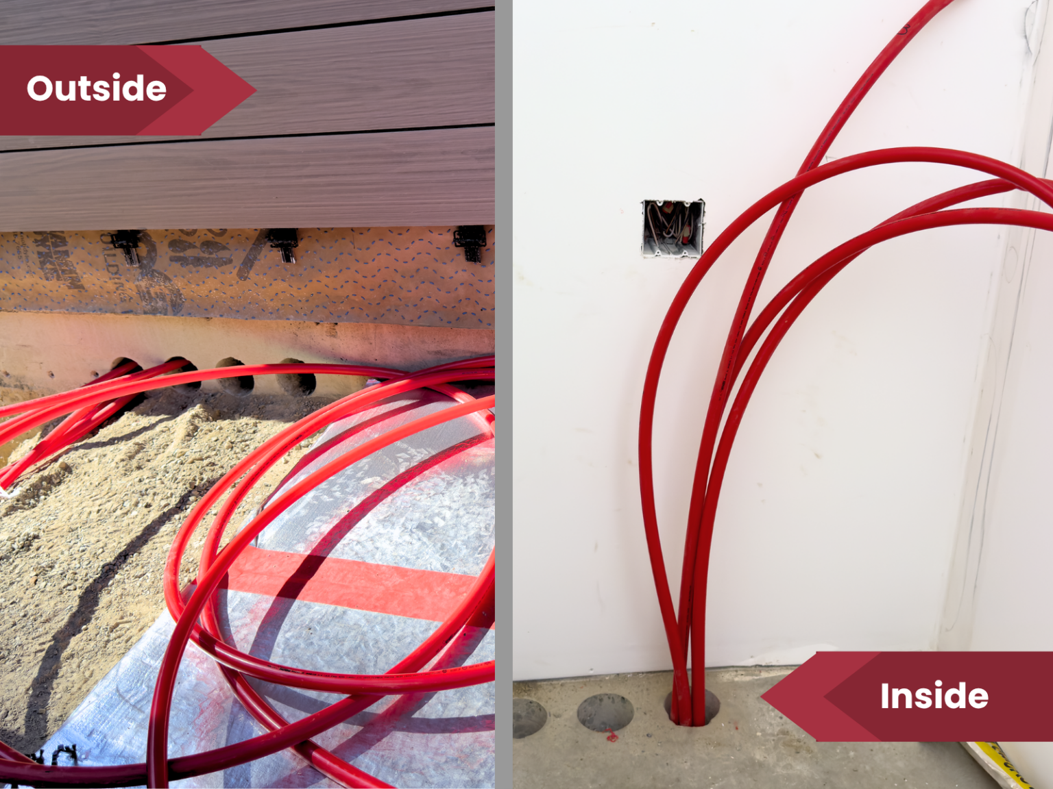 When tubing a snowmelt you need a way to get the tubing to the manifold. Four large holes in concrete with pex tubing being run through them from outside to inside.