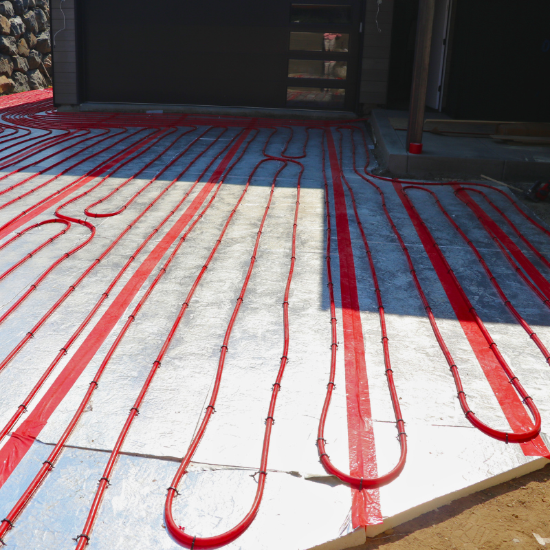 tubing installed on foil foam for heated driveway installation